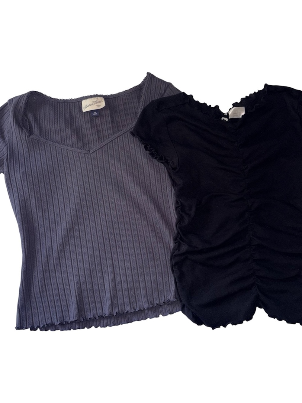 Bundle of 2 Women’s Black and Dark Gray Ribbed & Ruched Tops size Medium